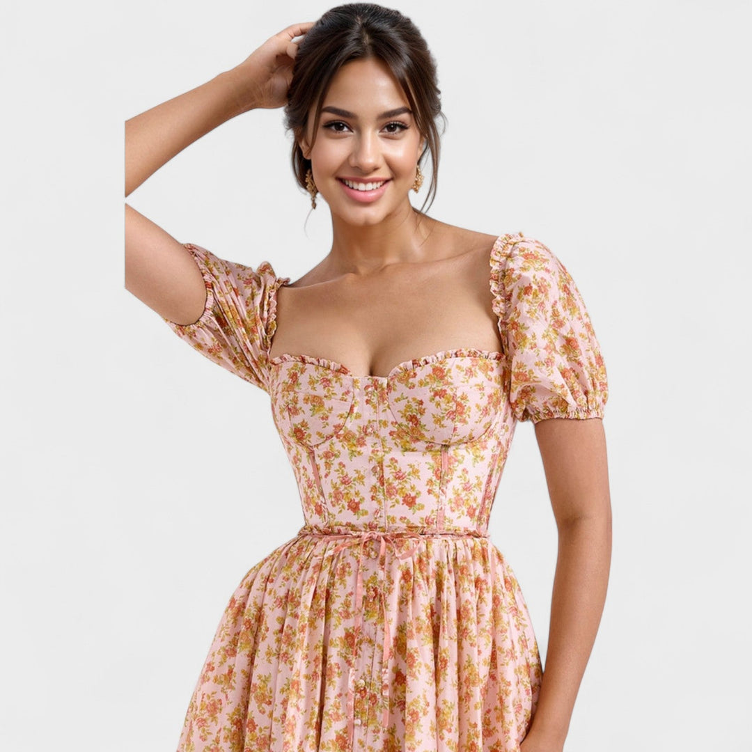 Valentina - Robe Florale Corail