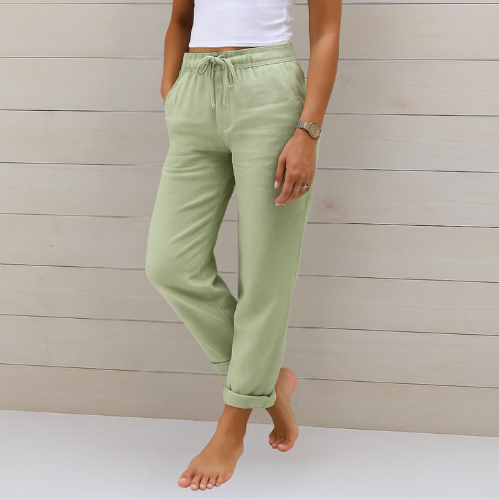 Sara - Pantalons élastiques en lin Premium
