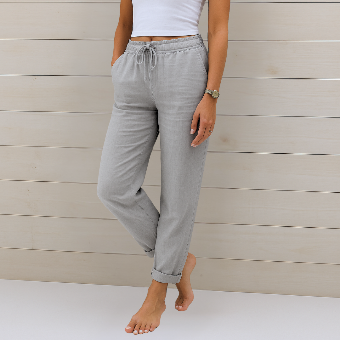 Sara - Pantalons élastiques en lin Premium