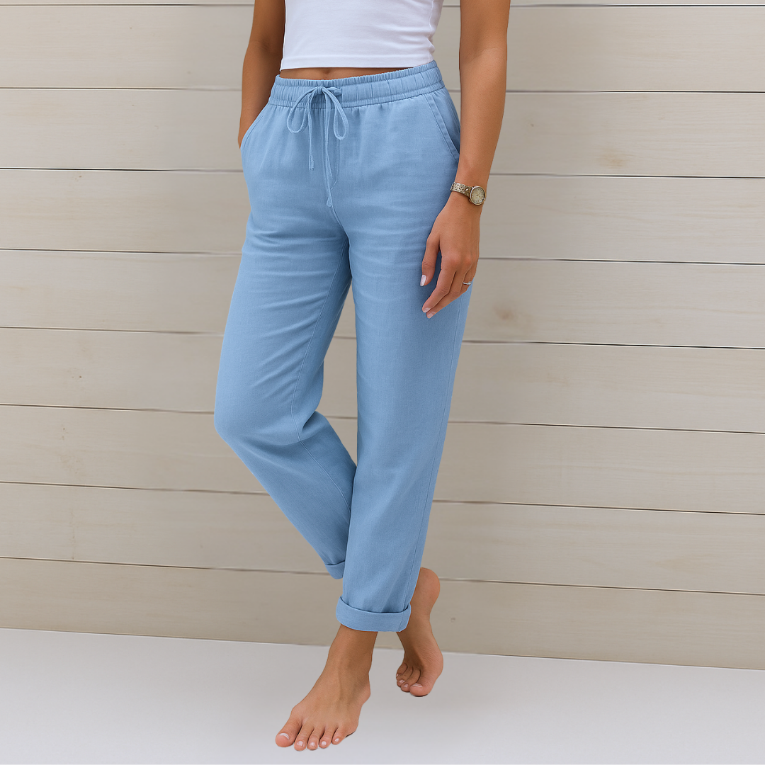 Sara - Pantalons élastiques en lin Premium