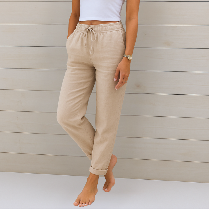 Sara - Pantalons élastiques en lin Premium