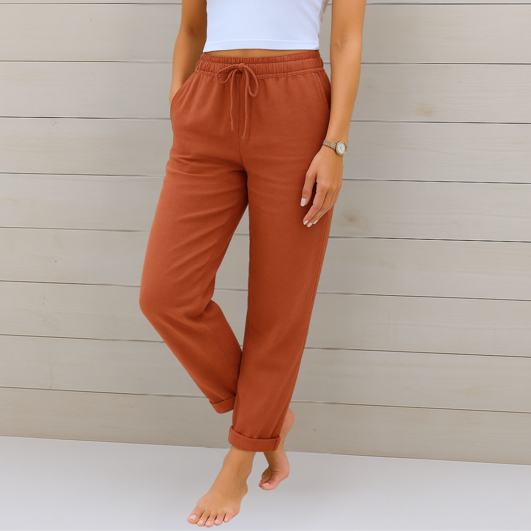 Sara - Pantalons élastiques en lin Premium