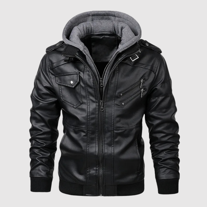 Dorian - Veste bomber au look cuir avec capuche