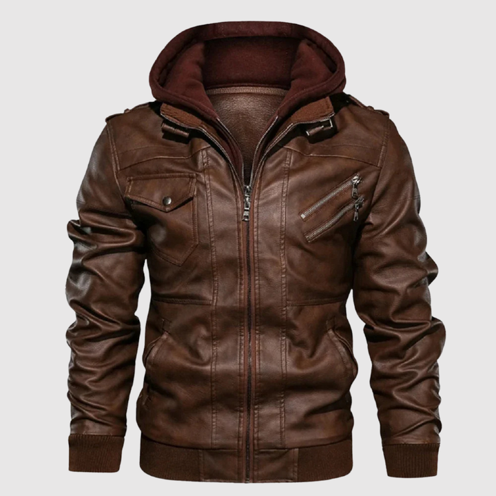 Dorian - Veste bomber au look cuir avec capuche