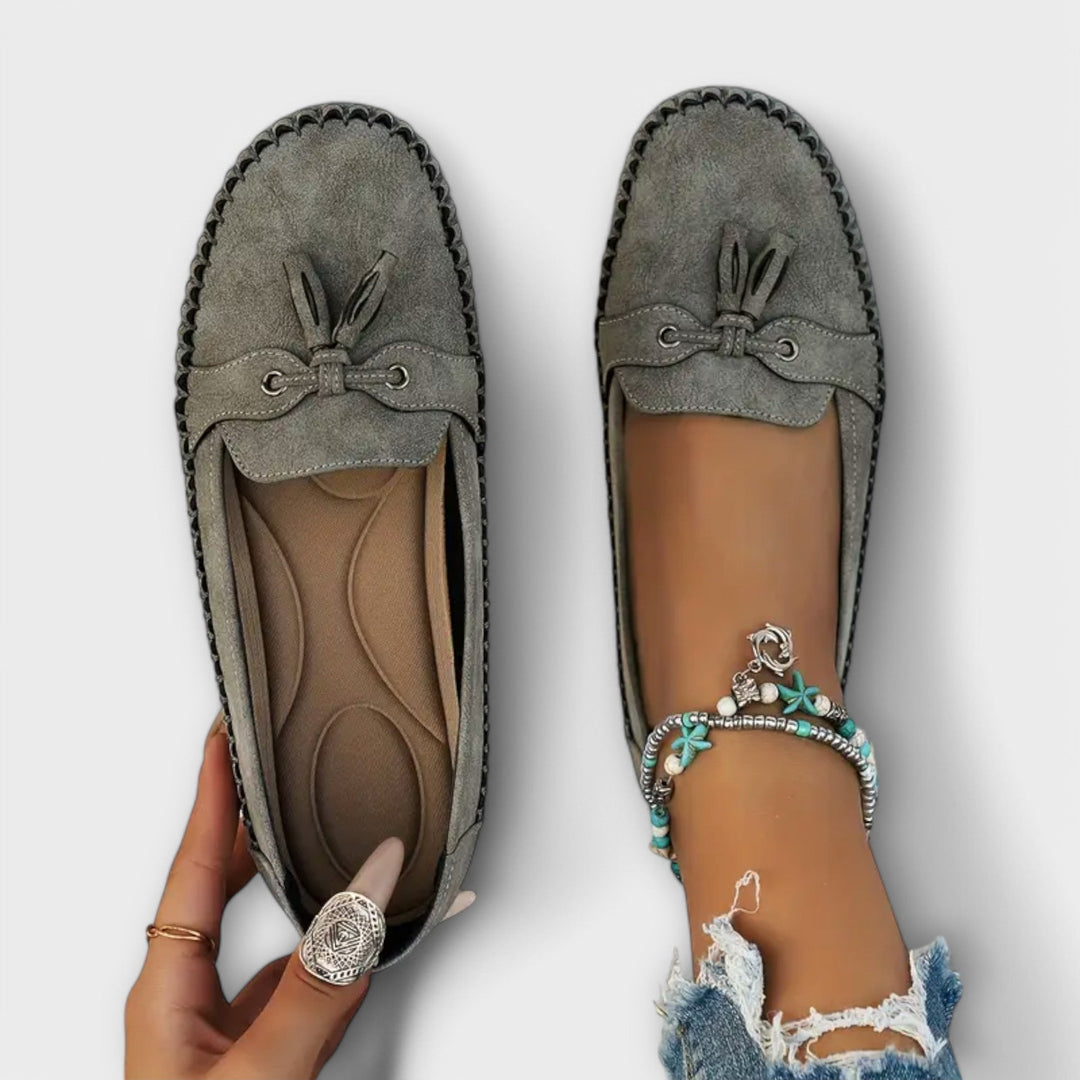 Lieselotte - Mocassins bleus à pompons
