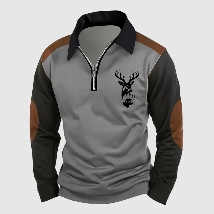 Lucas - Pull sport-chic avec fermeture éclair et motif de cerf