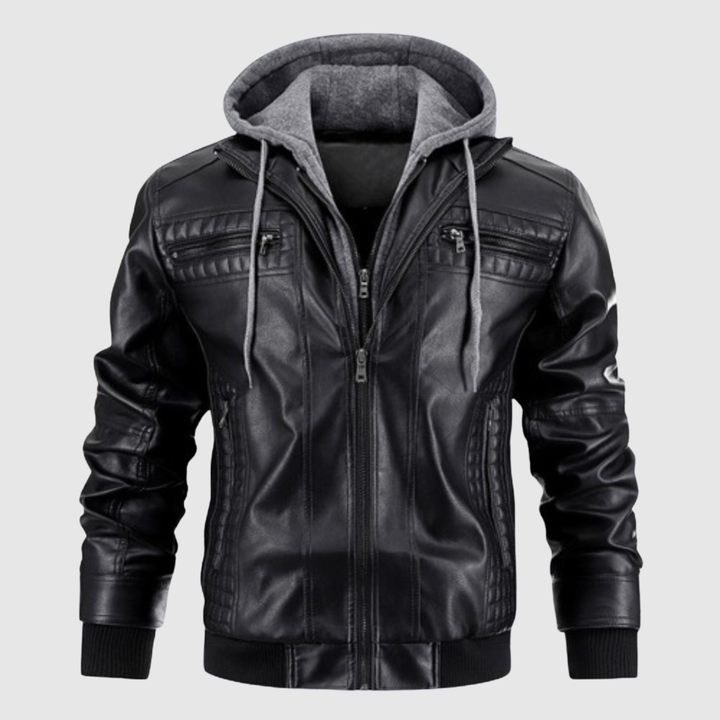 Dorian – Veste en cuir avec capuche et accent sportif