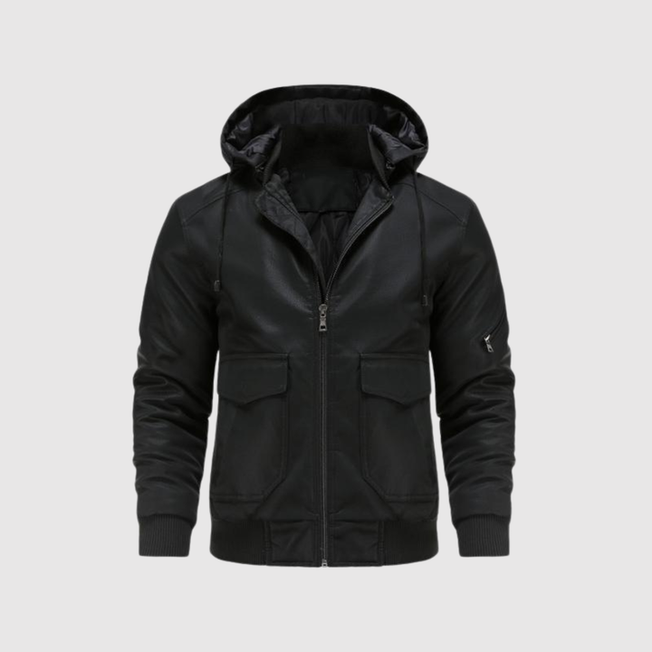 Marek – Veste pour homme en cuir écologique avec capuche