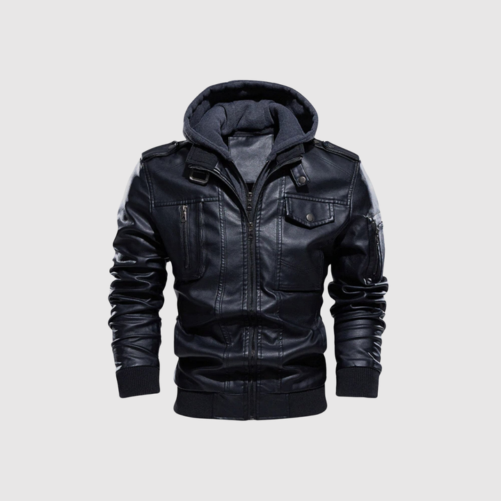 Marek – Veste pour homme en cuir écologique avec capuche amovible