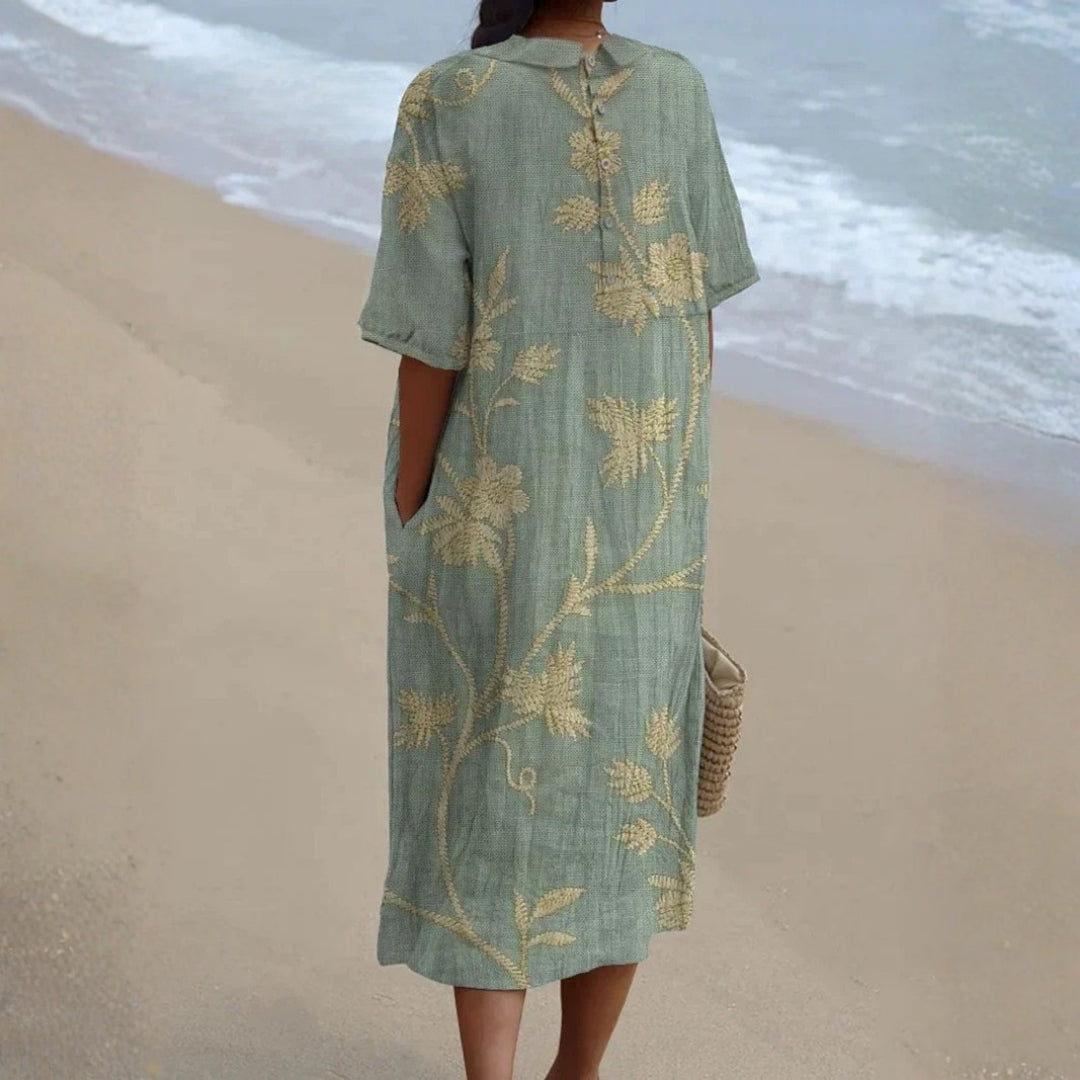 Evelina - Robe Florale avec un Charmant Col Claudine