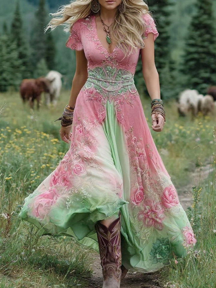 Serena - Robe Maxi Courte Fleurie