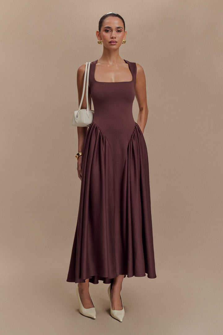 Sara - Robe midi en maille marron