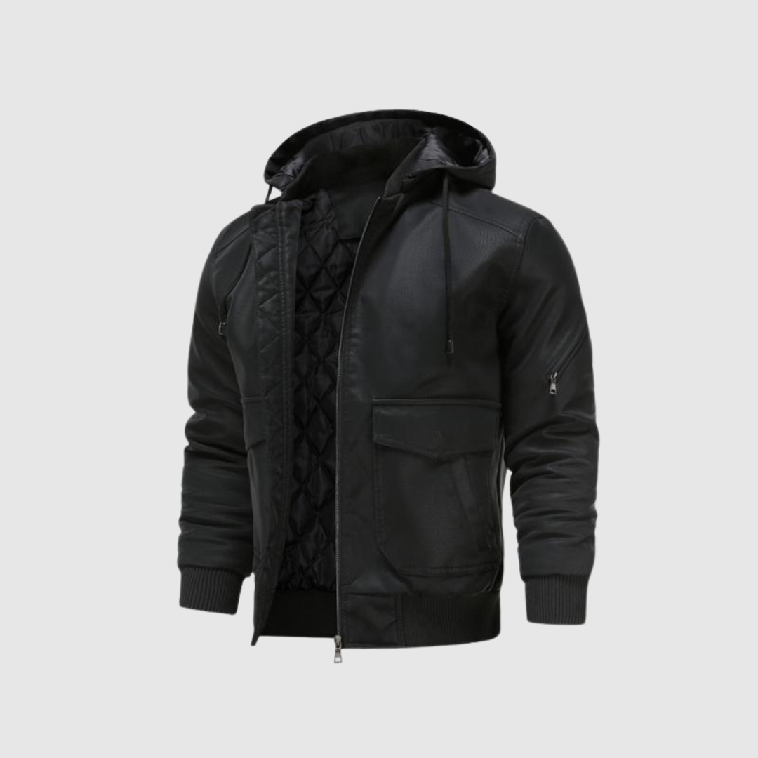Marek – Veste pour homme en cuir écologique avec capuche