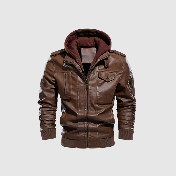 Marek – Veste pour homme en cuir écologique avec capuche amovible
