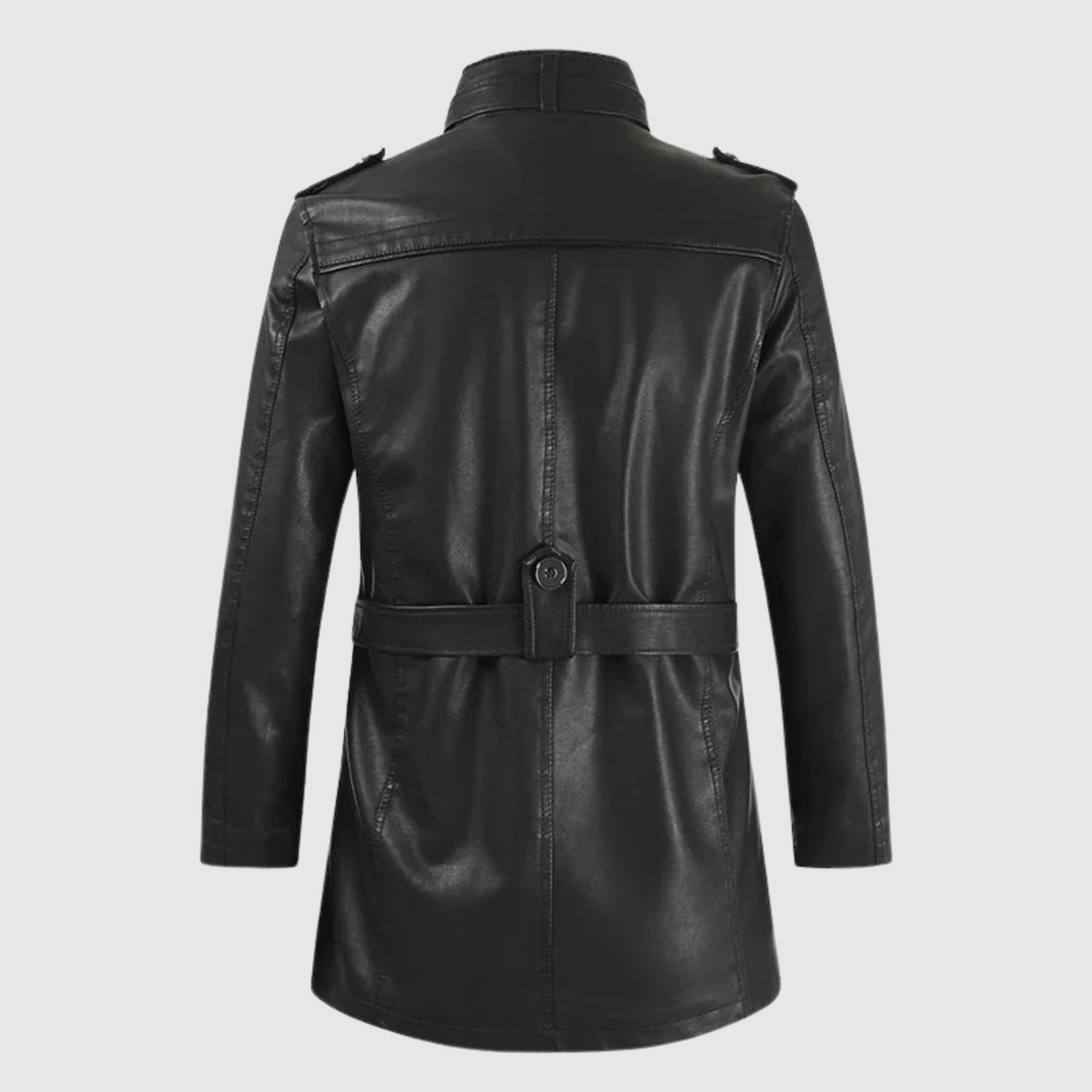Dorian – Long manteau en cuir avec col haut