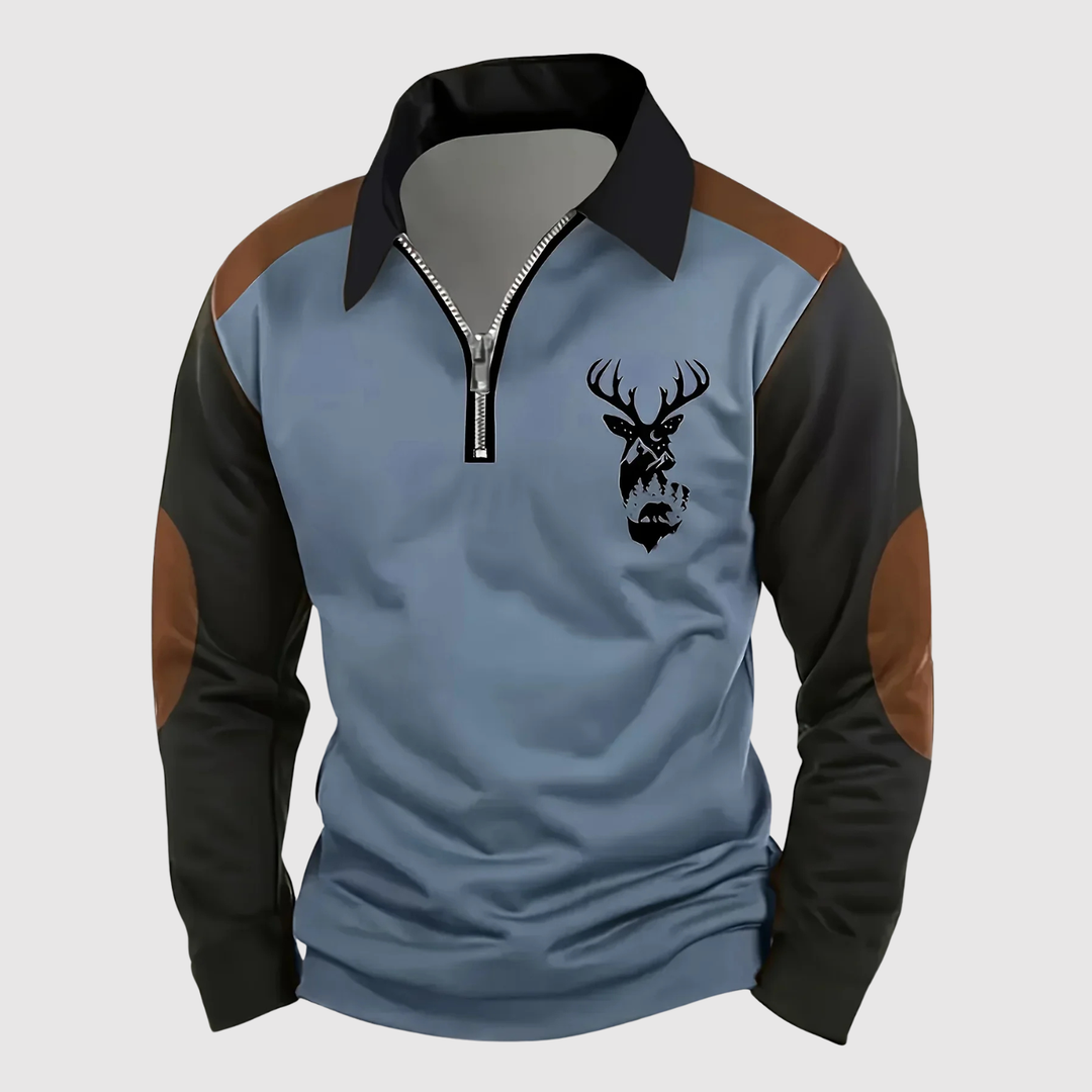Lucas - Pull sport-chic avec fermeture éclair et motif de cerf