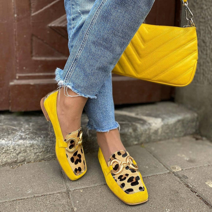 Roswitha - Mocassins jaunes à accent léopard