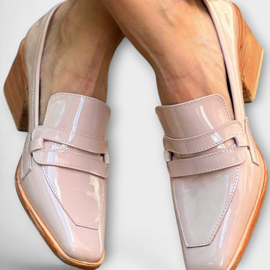 Elfriede - Mocassins rosés à talon bloc