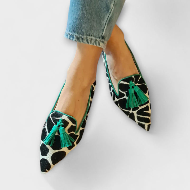 Juliane - Mules léopard à pompons