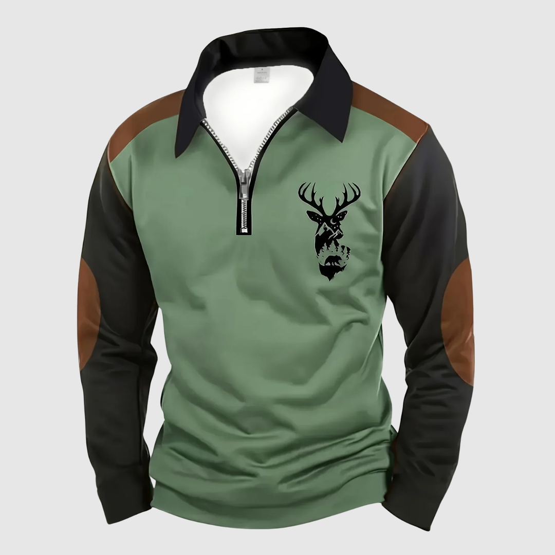 Lucas - Pull sport-chic avec fermeture éclair et motif de cerf