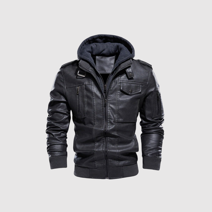 Marek – Veste pour homme en cuir écologique avec capuche amovible