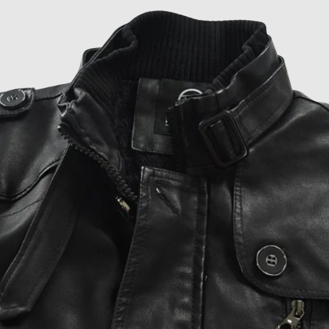 Dorian – Long manteau en cuir avec col haut