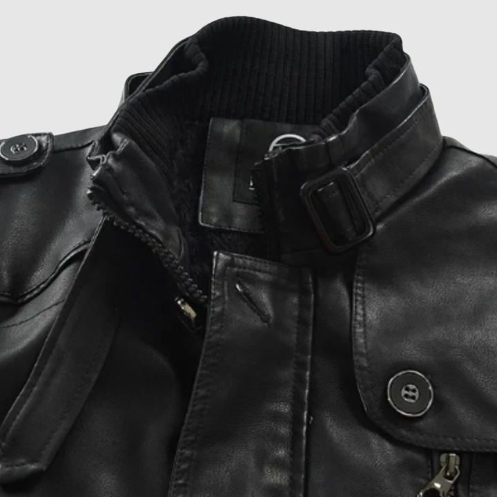 Dorian – Long manteau en cuir avec col haut