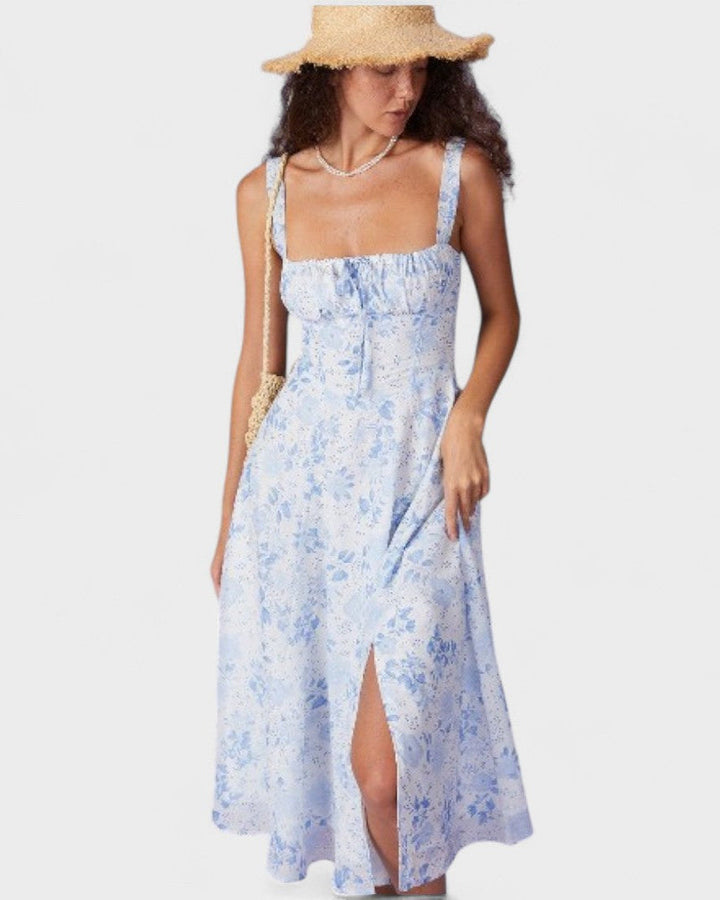 Renata - Robe Midi Bleue Florale