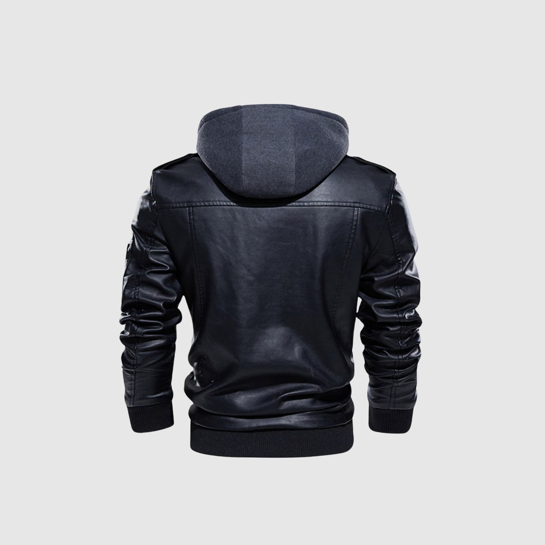 Marek – Veste pour homme en cuir écologique avec capuche amovible