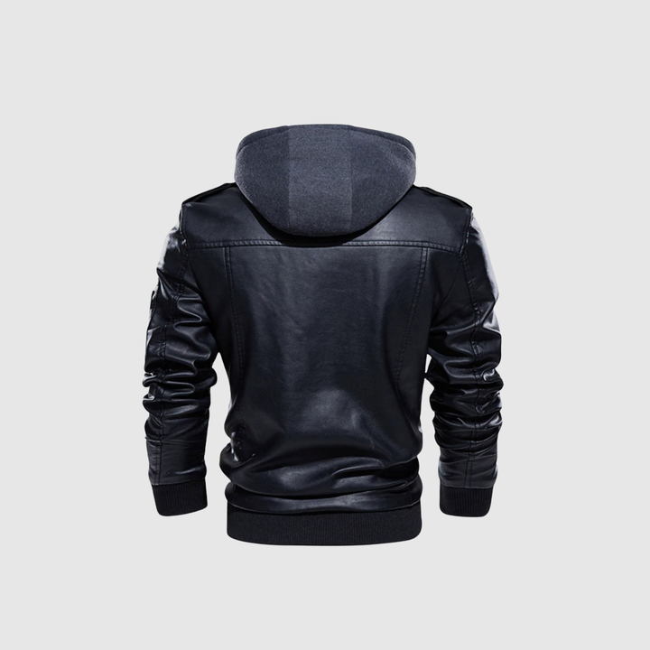 Marek – Veste pour homme en cuir écologique avec capuche amovible
