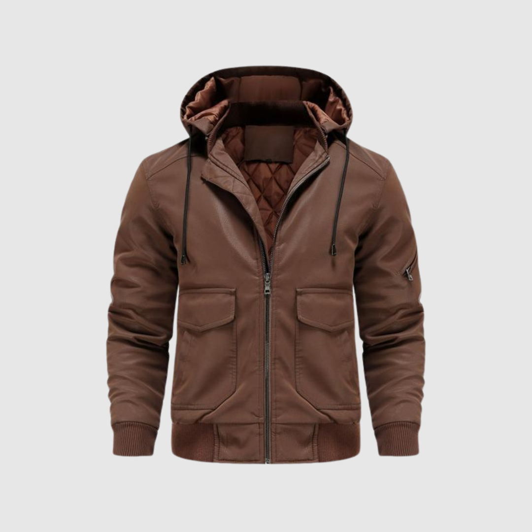 Marek – Veste pour homme en cuir écologique avec capuche