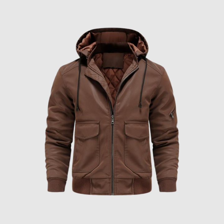 Marek – Veste pour homme en cuir écologique avec capuche