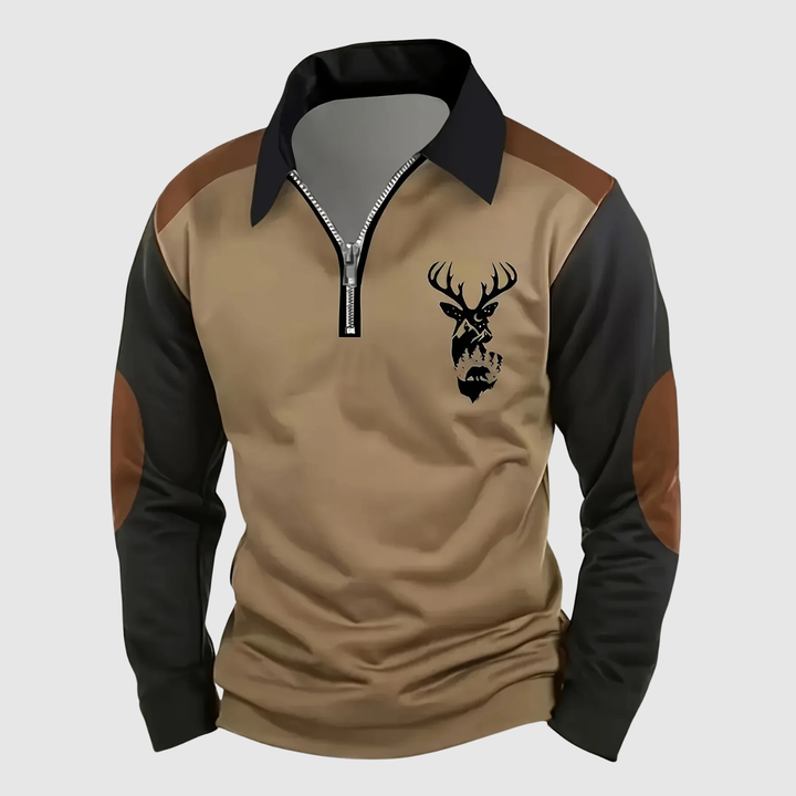 Lucas - Pull sport-chic avec fermeture éclair et motif de cerf