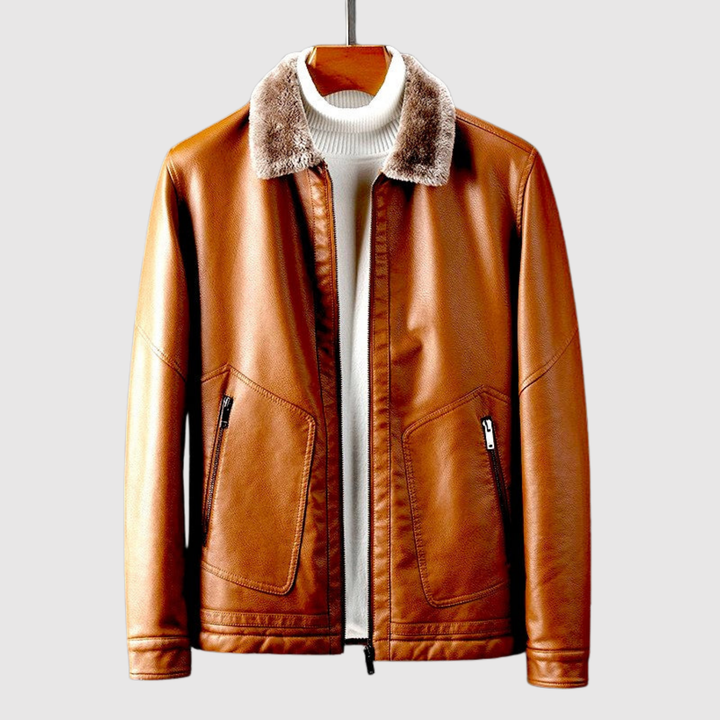 Dorian – Veste en cuir avec col en fausse fourrure