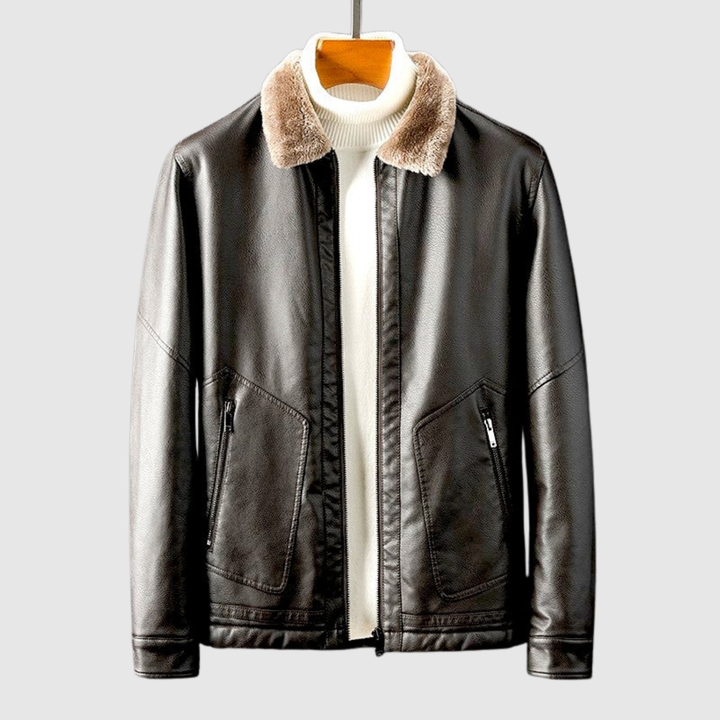 Dorian – Veste en cuir avec col en fausse fourrure