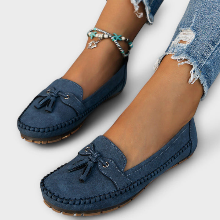 Lieselotte - Mocassins bleus à pompons