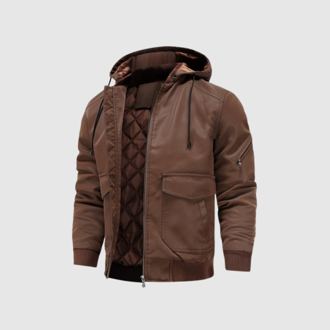 Marek – Veste pour homme en cuir écologique avec capuche