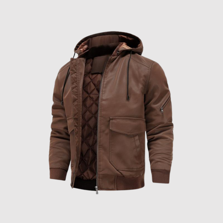 Marek – Veste pour homme en cuir écologique avec capuche