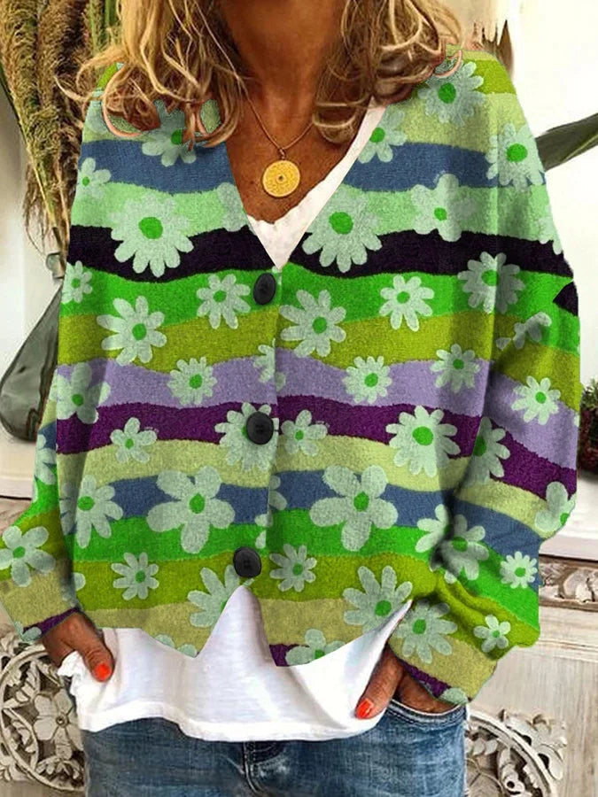 Aurore - Cardigan Vintage Coloré Boutons Femme
