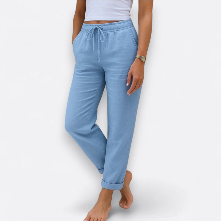 Sara - Pantalons élastiques en lin Premium