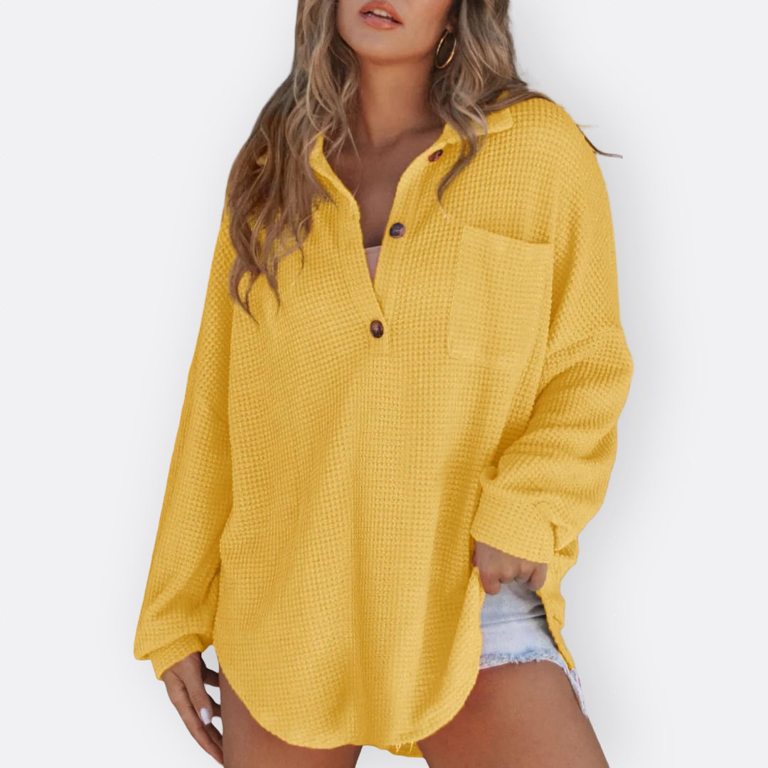 Inês - Blouse Tunique Légère Décolleté en V avec Boutons