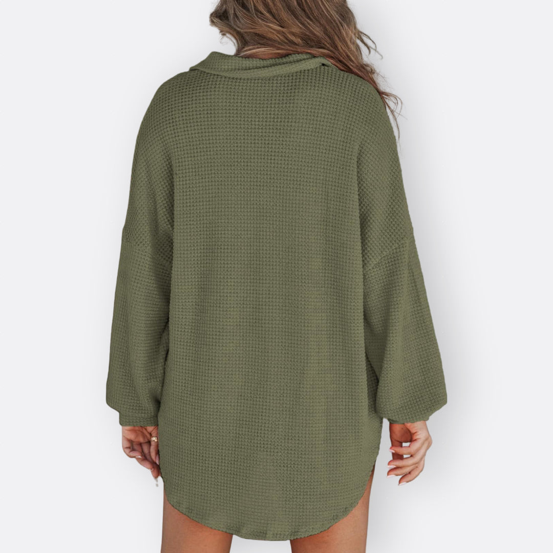 Inês - Blouse Tunique Légère Décolleté en V avec Boutons