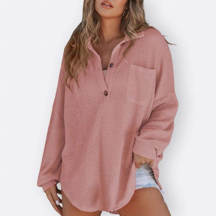 Inês - Blouse Tunique Légère Décolleté en V avec Boutons