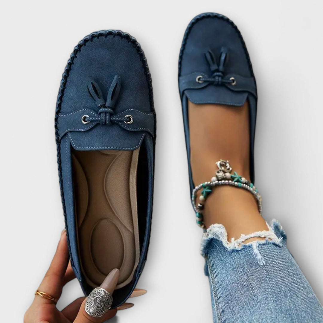 Lieselotte - Mocassins bleus à pompons