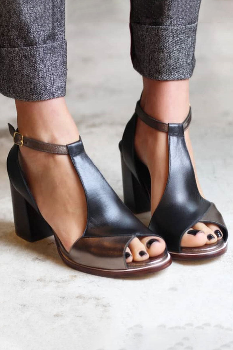 Nadaria - Sandales noires à talons hauts et bout ouvert en patchwork