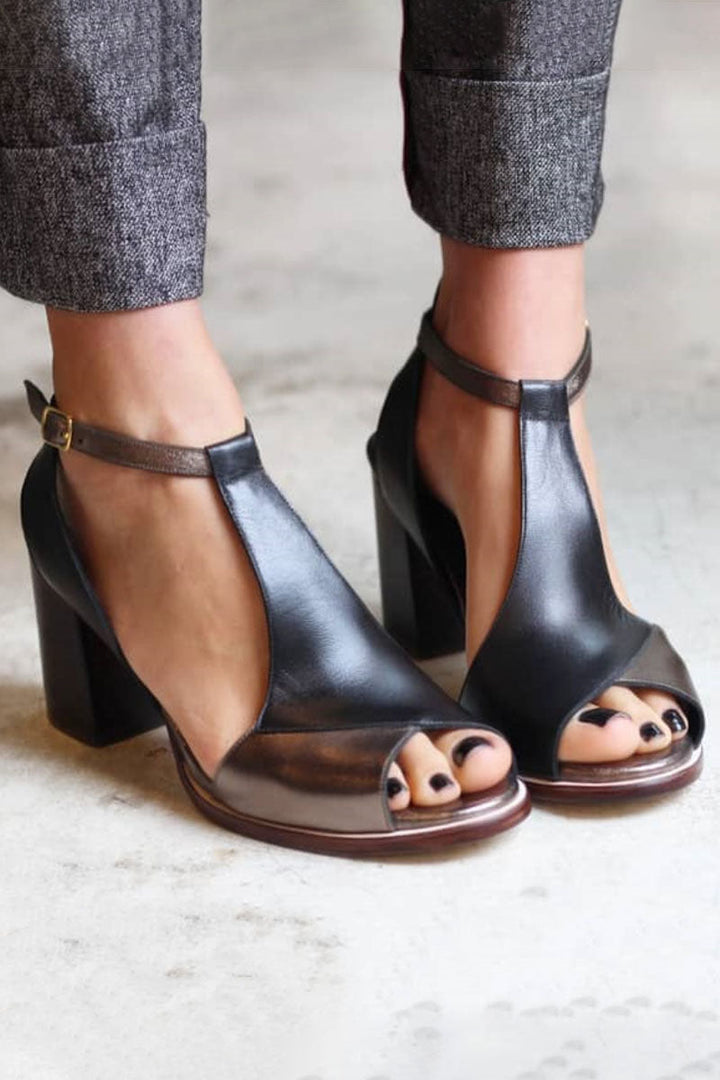 Nadaria - Sandales noires à talons hauts et bout ouvert en patchwork