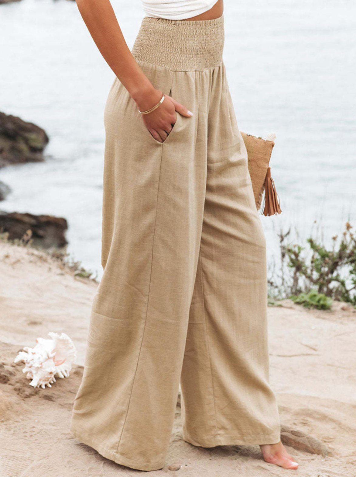 Éléonore - Pantalon Large Avec Taille Élastique Pour Un Look Casual