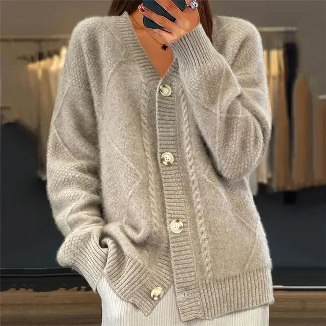 Éléonore - Cardigan Col V Tricoté Élégant Femme