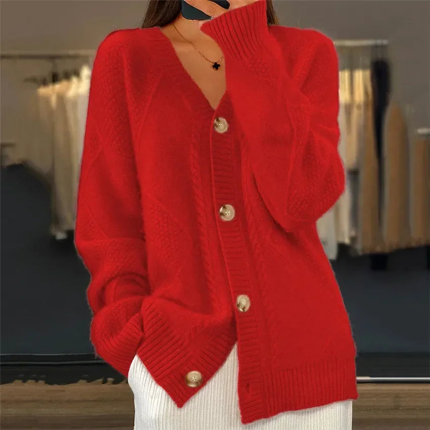 Éléonore - Cardigan Col V Tricoté Élégant Femme