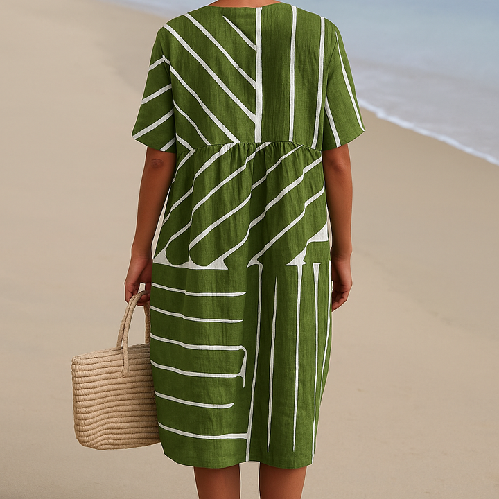 Eira - Robe Verte avec Motif Géométrique